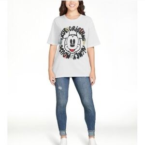 Disney Mickey Mouse White Graphic T-Shirt with Cartoon Print Size XL(15-17)